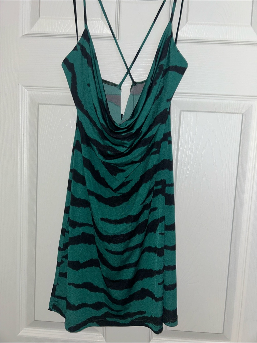 Windsor Teal and Black Striped Cowl Slip Dress